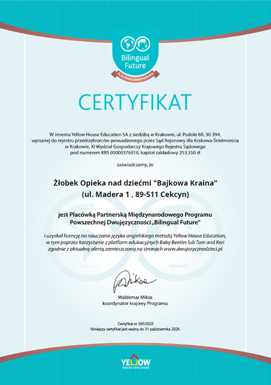 Bilingual Future 2025/26 - certyfikat Cekcyn
