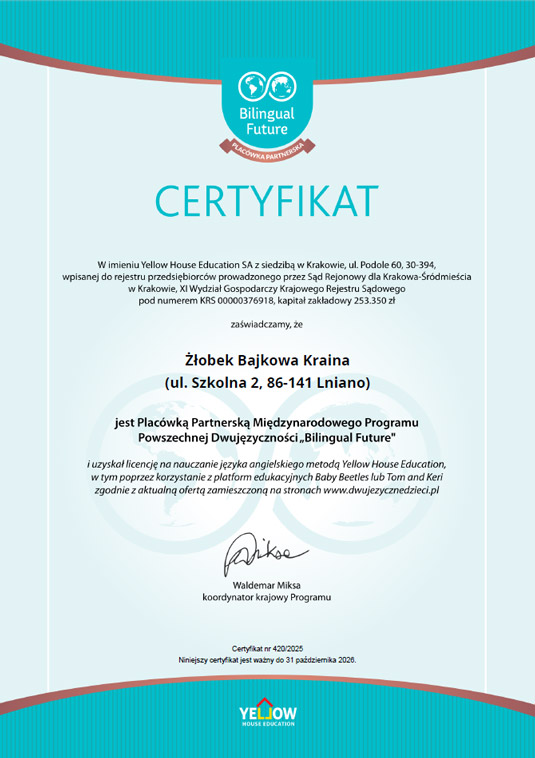 Bilingual Future 2025/26 - certyfikat Lniano